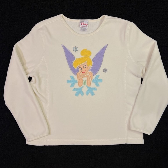 Vtg 90s Disney Store Tinkerbell Snowflake Embellished Fleece Sweatshirt Sz S / M - Picture 1 of 5